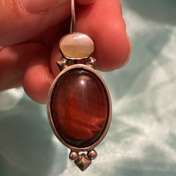 DTR Jay King Sterling Silver 925 Tiger Eye and MOP Dangle Drop Earrings - Picture 5 of 7